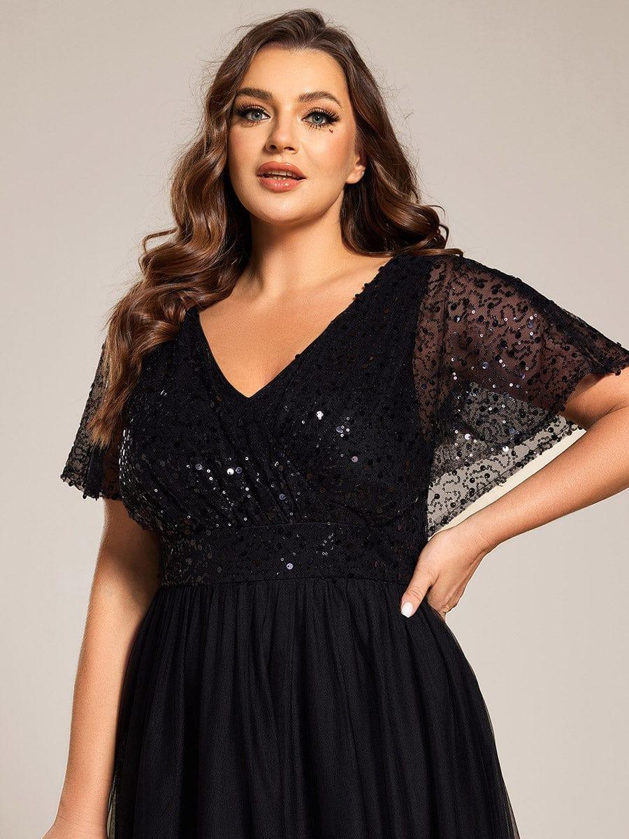 pretty NAVEYA|Plus Size A-Line Short Sleeve Tulle Evening Dress with Sequin Details - Image 4