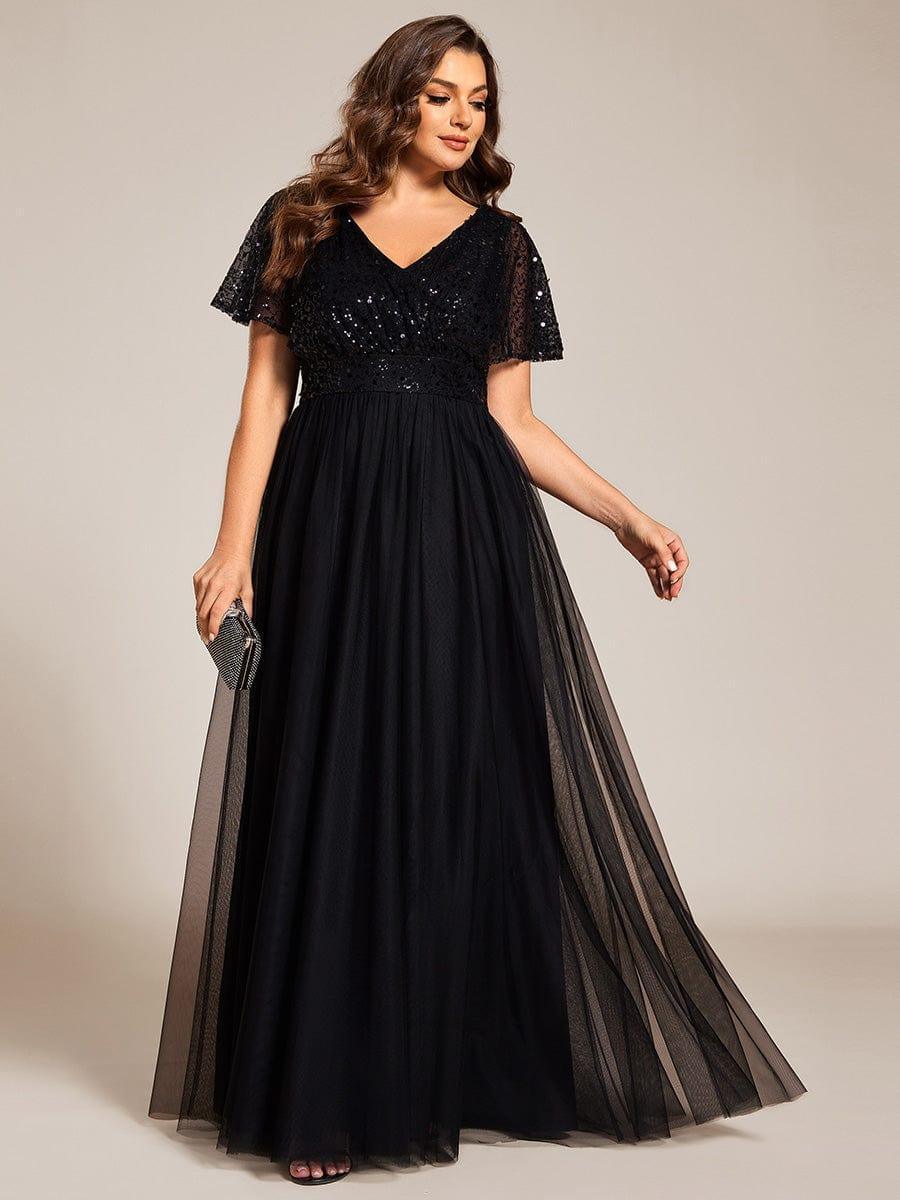 pretty NAVEYA|Plus Size A-Line Short Sleeve Tulle Evening Dress with Sequin Details - Image 6