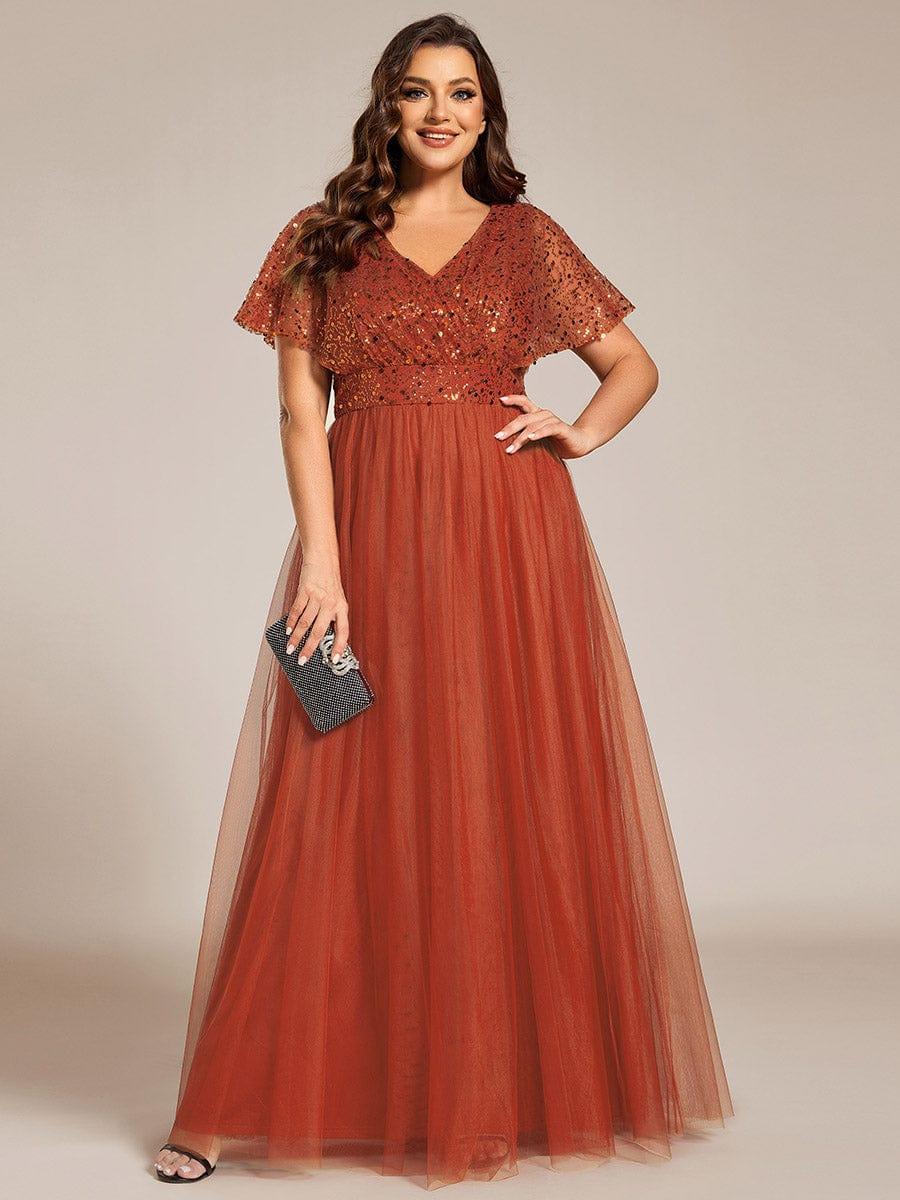 pretty NAVEYA|Plus Size A-Line Short Sleeve Tulle Evening Dress with Sequin Details - Image 7