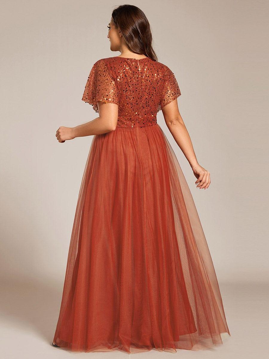 pretty NAVEYA|Plus Size A-Line Short Sleeve Tulle Evening Dress with Sequin Details - Image 8