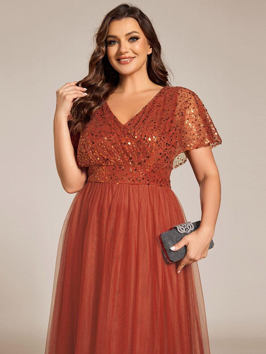 pretty NAVEYA|Plus Size A-Line Short Sleeve Tulle Evening Dress with Sequin Details - Image 9