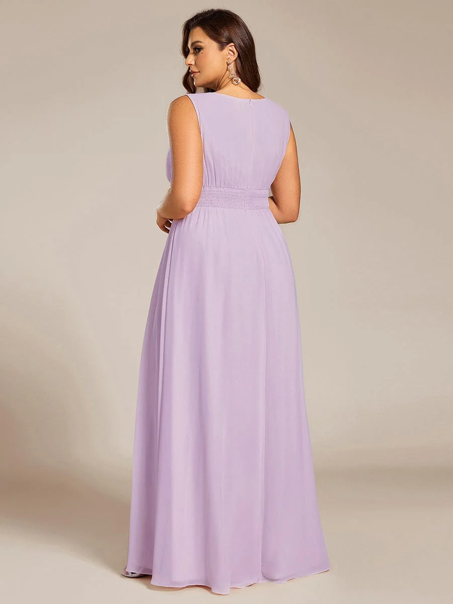 pretty KALIA|Plus Size A-Line Sleeveless Chiffon Round Neckline Bridesmaid Dress with Pleats - Image 37