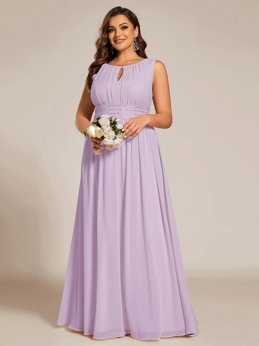 pretty KALIA|Plus Size A-Line Sleeveless Chiffon Round Neckline Bridesmaid Dress with Pleats - Image 39