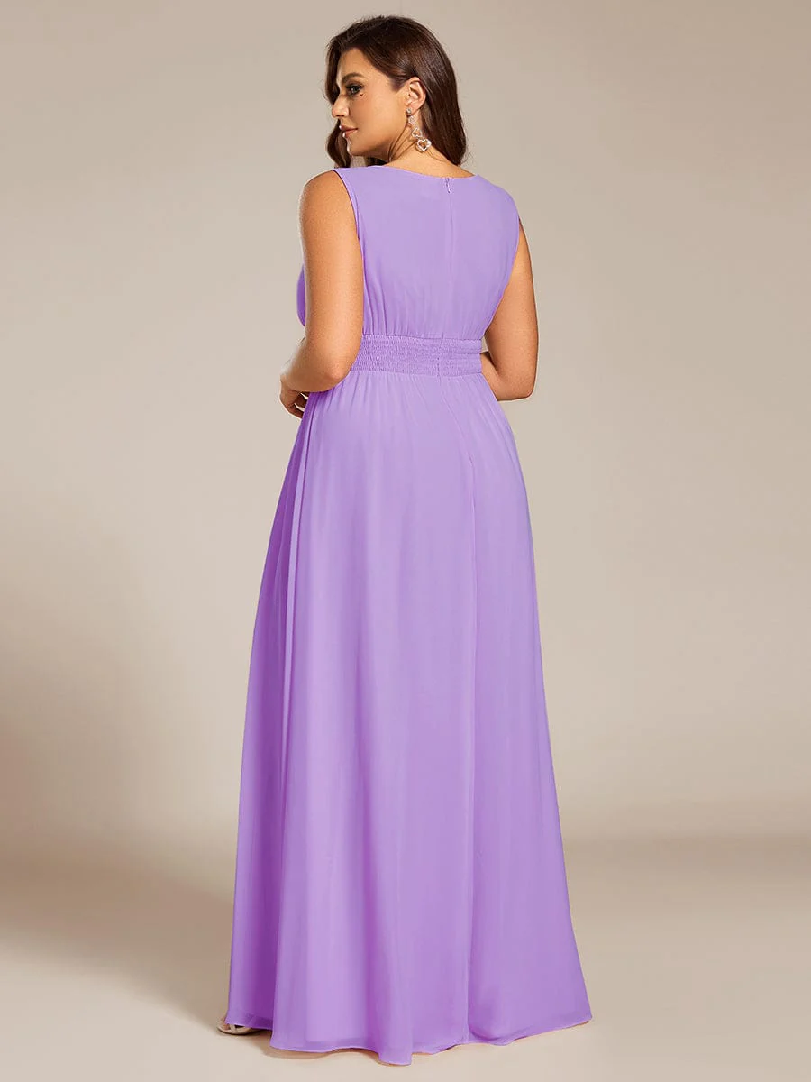pretty KALIA|Plus Size A-Line Sleeveless Chiffon Round Neckline Bridesmaid Dress with Pleats - Image 42