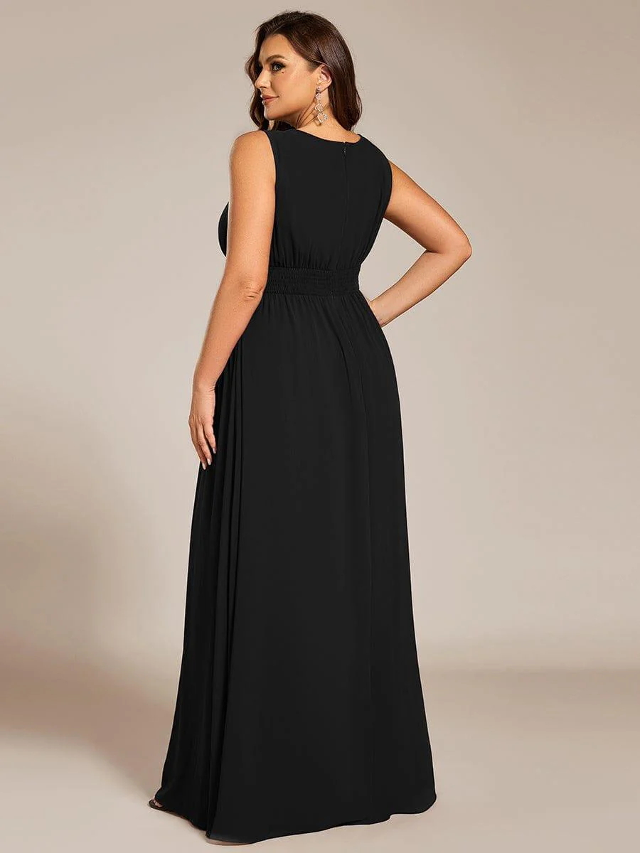 pretty KALIA|Plus Size A-Line Sleeveless Chiffon Round Neckline Bridesmaid Dress with Pleats - Image 8