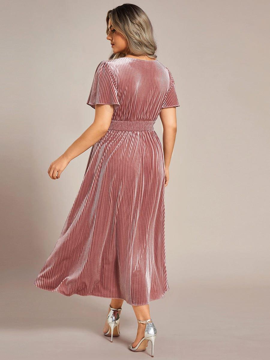 pretty AZALEA|Plus Size A-line V-Neck Short Sleeve Velvet Wedding Guest Dress - Image 9