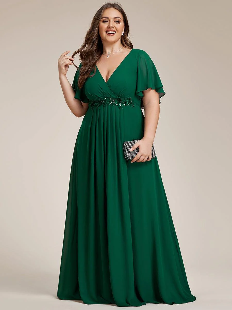 pretty IVYROSE|Plus Size Applique Short Sleeve A-Line Chiffon Evening Dress