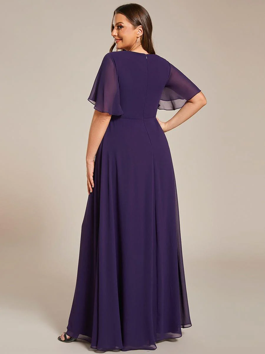 pretty IVYROSE|Plus Size Applique Short Sleeve A-Line Chiffon Evening Dress - Image 36
