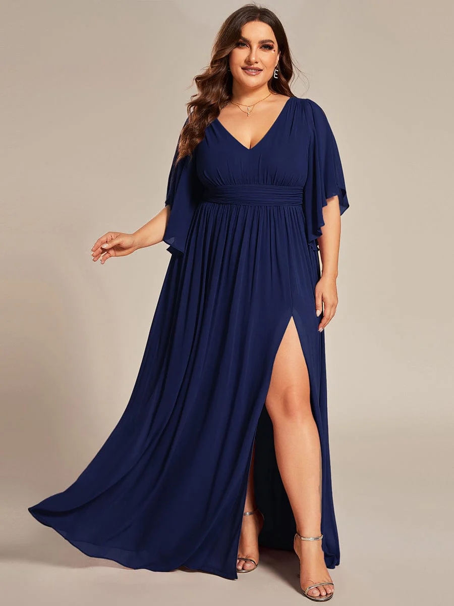 ever ELYAN|Plus Size Chiffon Half Sleeves High Slit Bridesmaid Dress(Final Sale) - Image 14