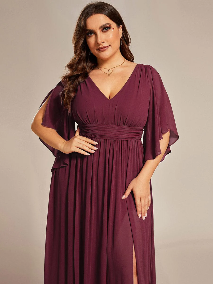 ever ELYAN|Plus Size Chiffon Half Sleeves High Slit Bridesmaid Dress(Final Sale) - Image 3