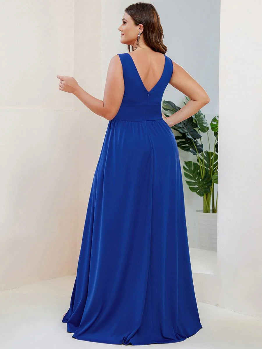 pretty SORAYA|Plus Size Sexy High Slit Sleeveless Empire Waist V-Neck Evening Dress - Image 17