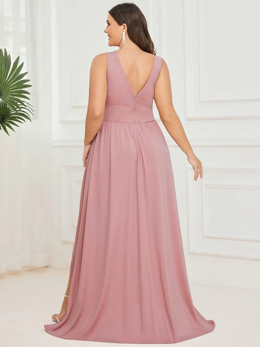 pretty SORAYA|Plus Size Sexy High Slit Sleeveless Empire Waist V-Neck Evening Dress - Image 25