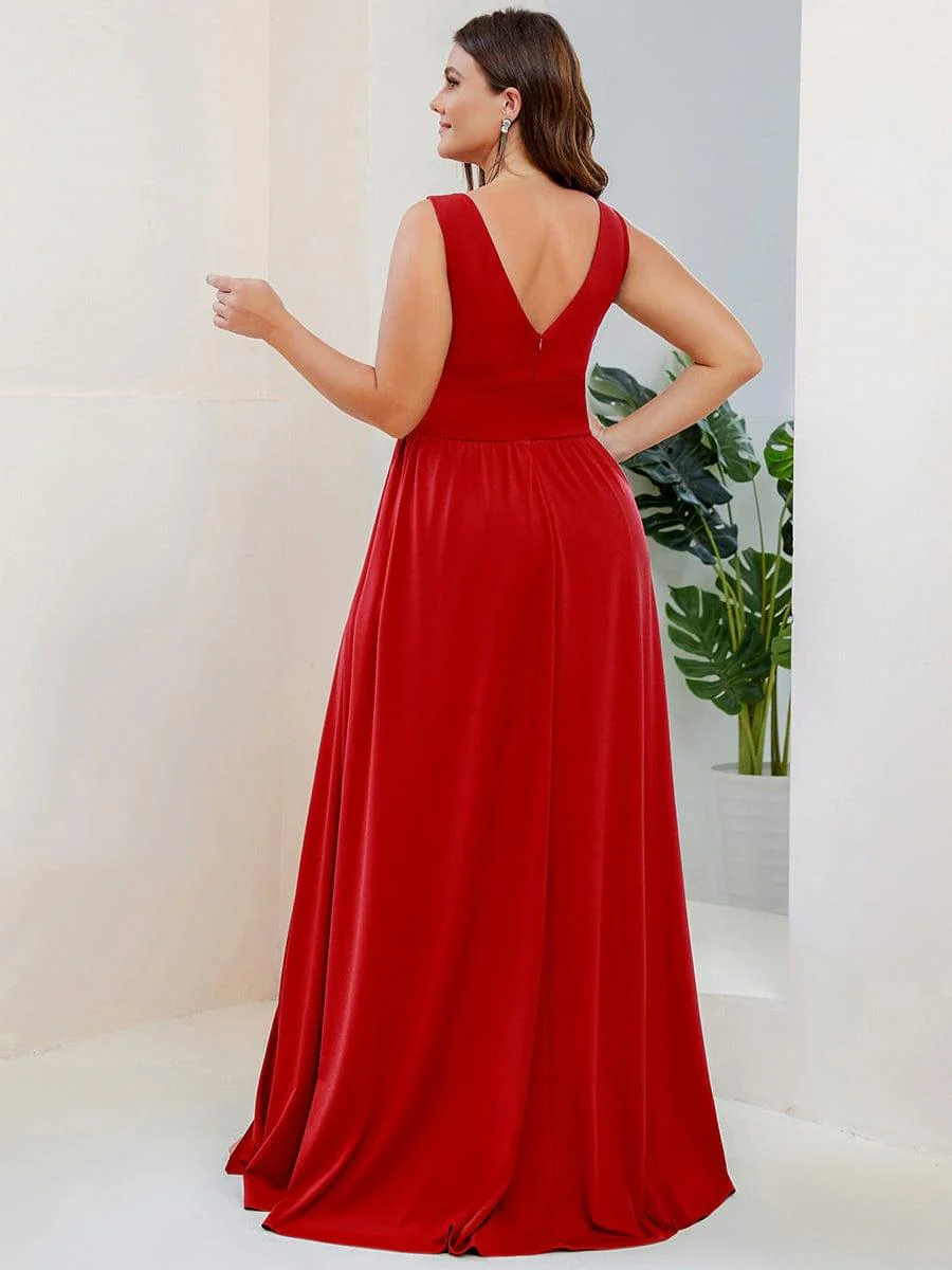 pretty SORAYA|Plus Size Sexy High Slit Sleeveless Empire Waist V-Neck Evening Dress - Image 30