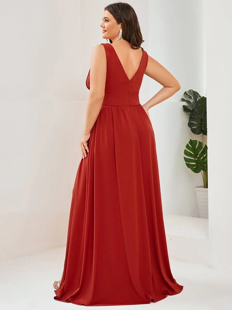 pretty SORAYA|Plus Size Sexy High Slit Sleeveless Empire Waist V-Neck Evening Dress - Image 45