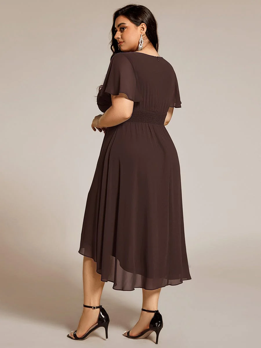 pretty EDEN|Plus Size Chiffon Round Neckline A-Line Midi Wedding Guest Dress - Image 100
