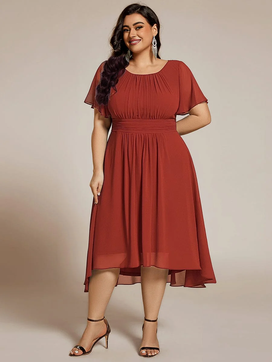 pretty EDEN|Plus Size Chiffon Round Neckline A-Line Midi Wedding Guest Dress - Image 105