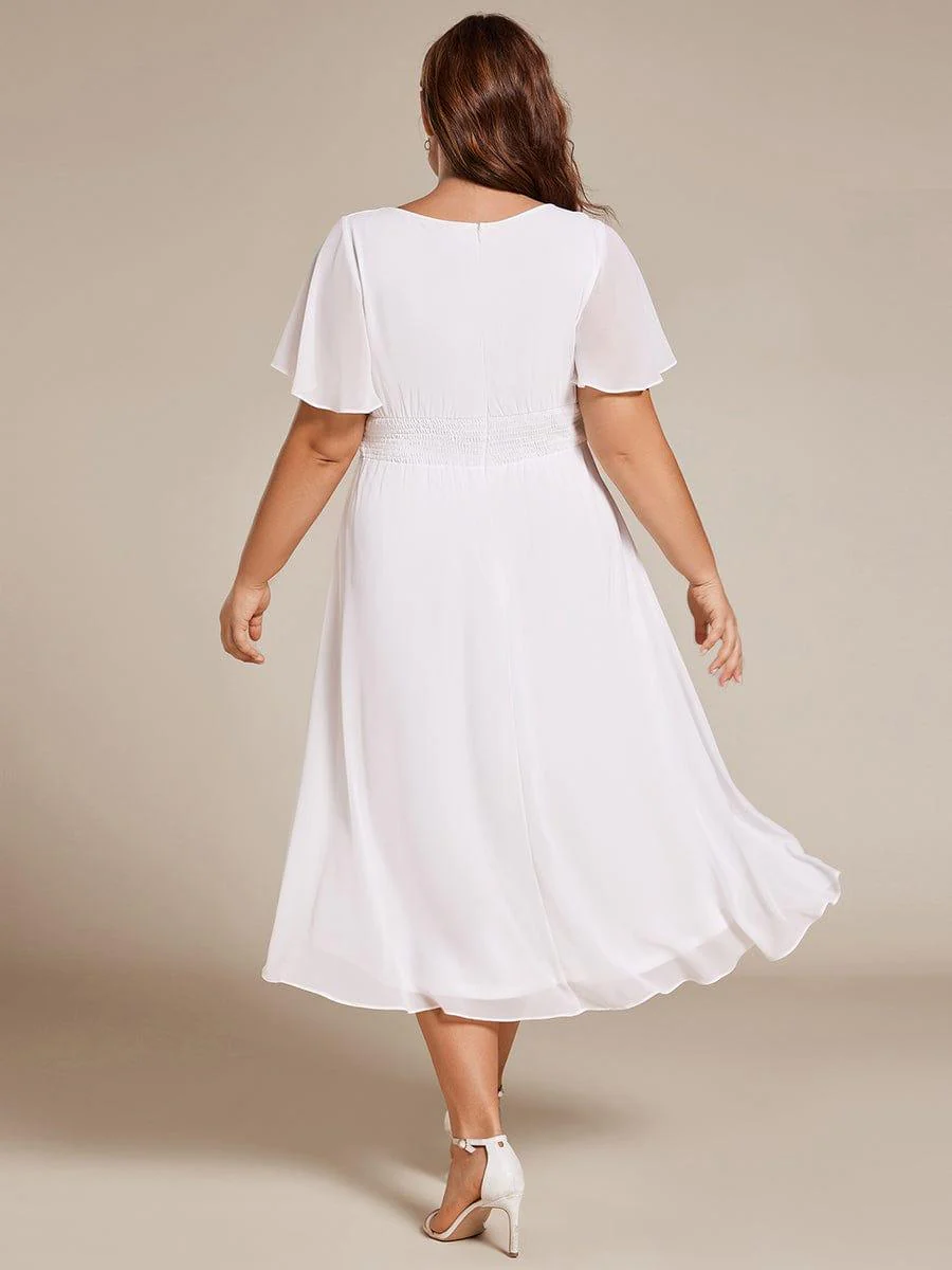 pretty EDEN|Plus Size Chiffon Round Neckline A-Line Midi Wedding Guest Dress - Image 35