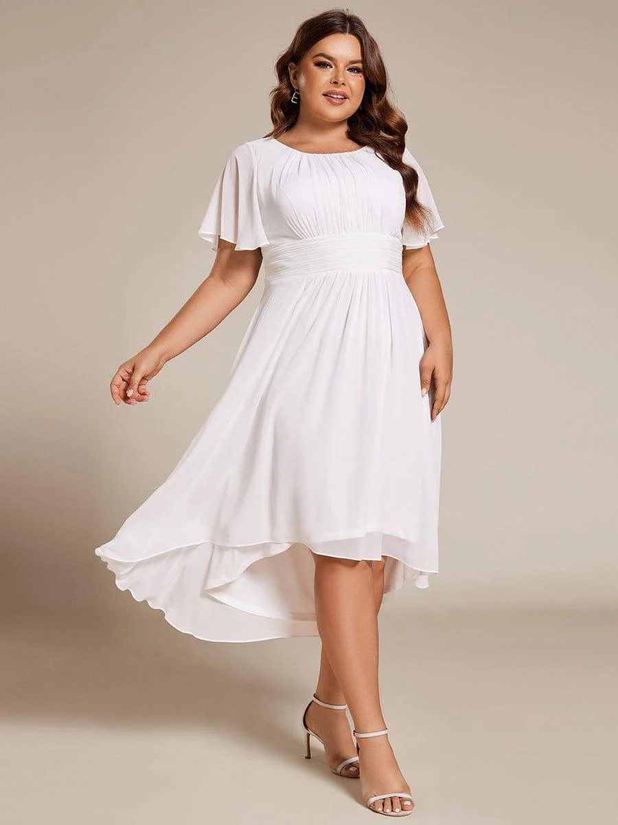 pretty EDEN|Plus Size Chiffon Round Neckline A-Line Midi Wedding Guest Dress - Image 38