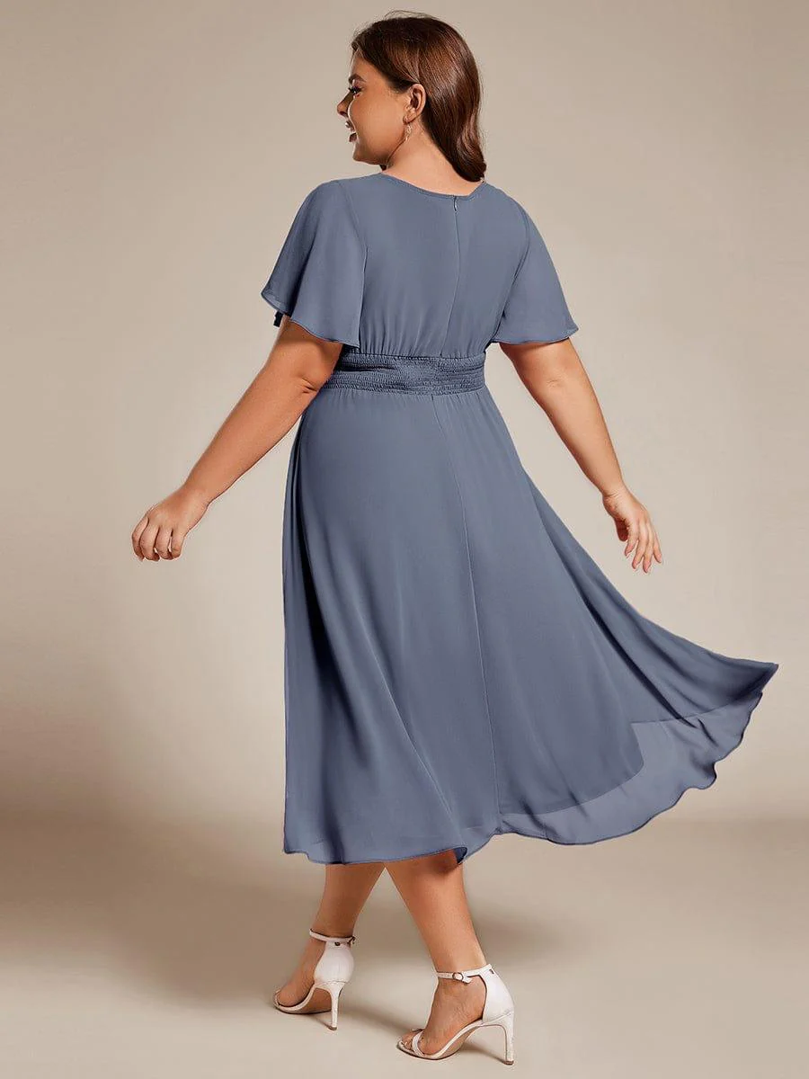 pretty EDEN|Plus Size Chiffon Round Neckline A-Line Midi Wedding Guest Dress - Image 40