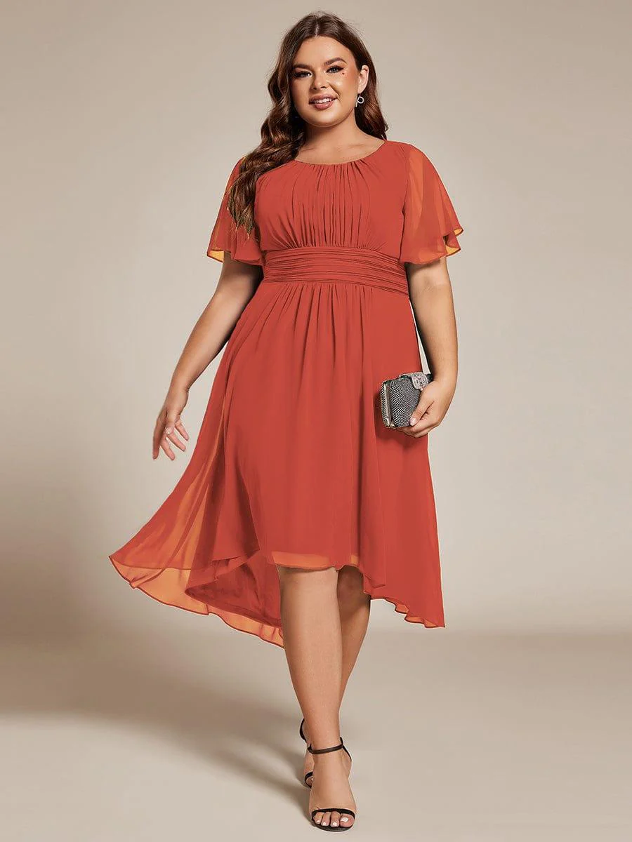 pretty EDEN|Plus Size Chiffon Round Neckline A-Line Midi Wedding Guest Dress - Image 49
