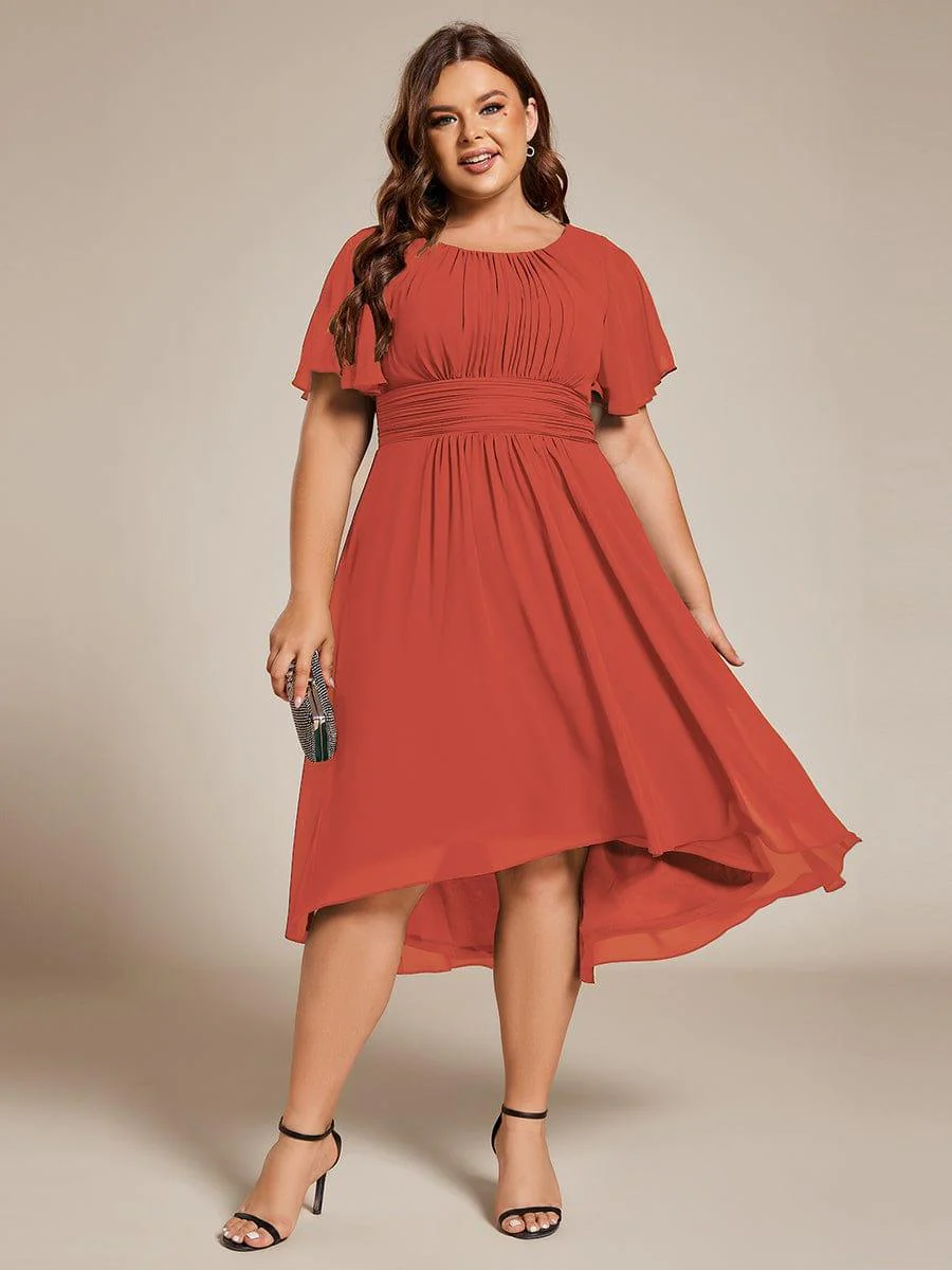 pretty EDEN|Plus Size Chiffon Round Neckline A-Line Midi Wedding Guest Dress - Image 53
