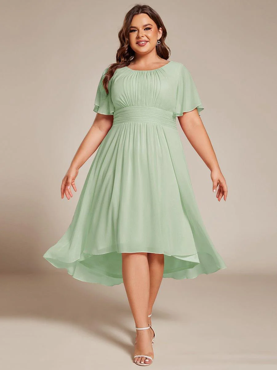 pretty EDEN|Plus Size Chiffon Round Neckline A-Line Midi Wedding Guest Dress - Image 58
