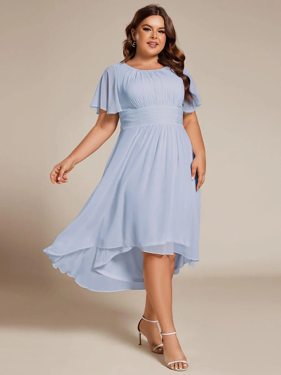 pretty EDEN|Plus Size Chiffon Round Neckline A-Line Midi Wedding Guest Dress - Image 74
