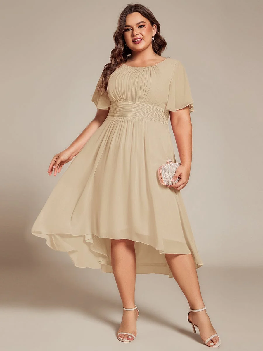 pretty EDEN|Plus Size Chiffon Round Neckline A-Line Midi Wedding Guest Dress - Image 78