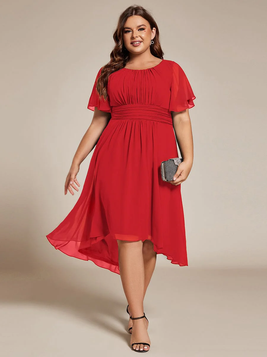 pretty EDEN|Plus Size Chiffon Round Neckline A-Line Midi Wedding Guest Dress - Image 83