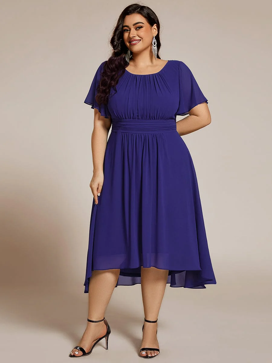 pretty EDEN|Plus Size Chiffon Round Neckline A-Line Midi Wedding Guest Dress - Image 86