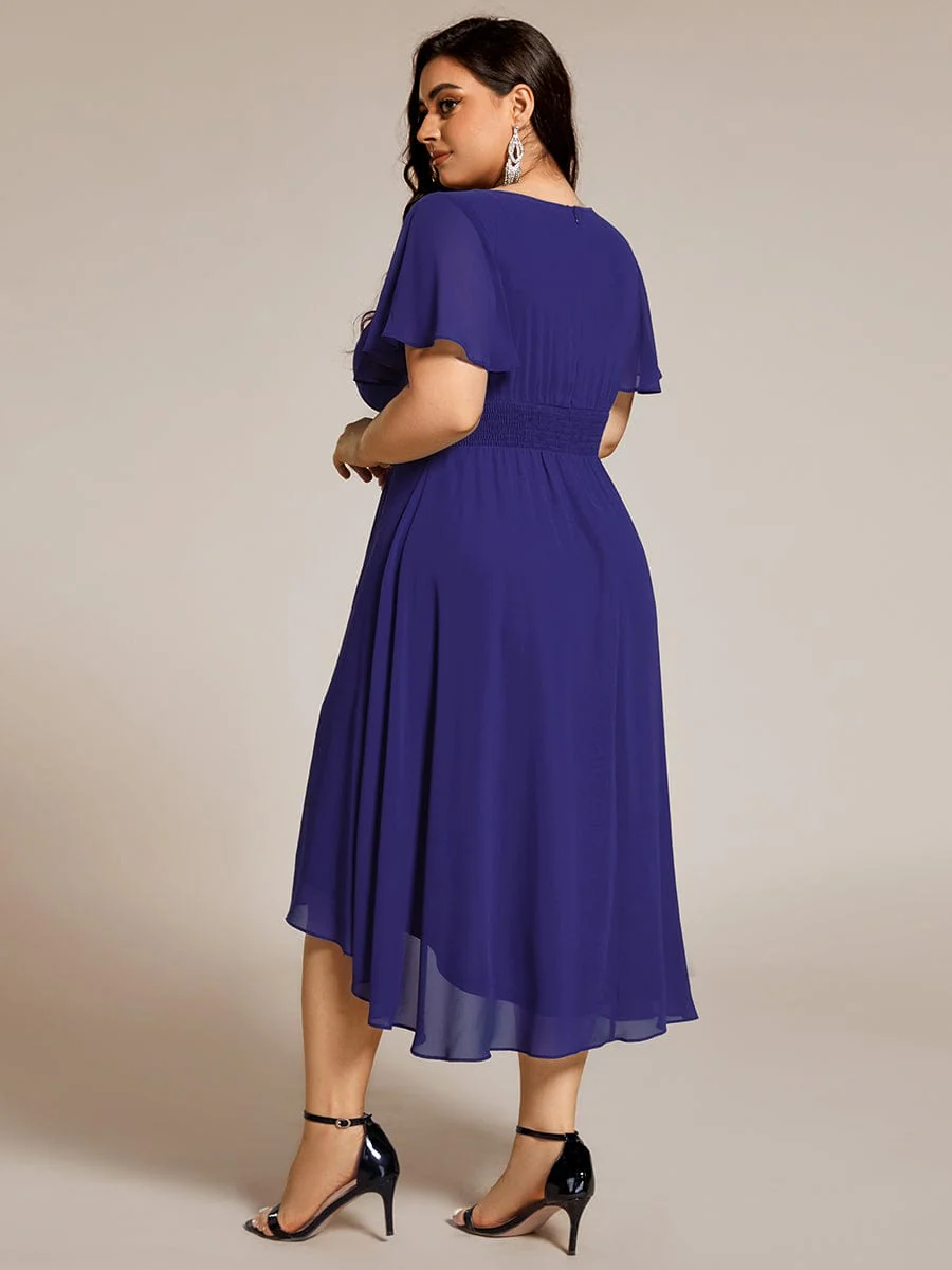 pretty EDEN|Plus Size Chiffon Round Neckline A-Line Midi Wedding Guest Dress - Image 87