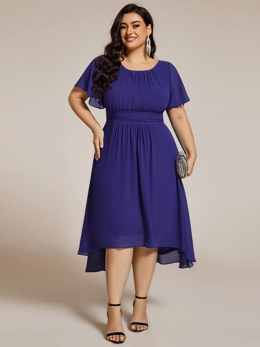 pretty EDEN|Plus Size Chiffon Round Neckline A-Line Midi Wedding Guest Dress - Image 89