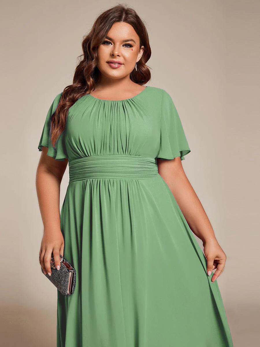 pretty EDEN|Plus Size Chiffon Round Neckline A-Line Midi Wedding Guest Dress - Image 93
