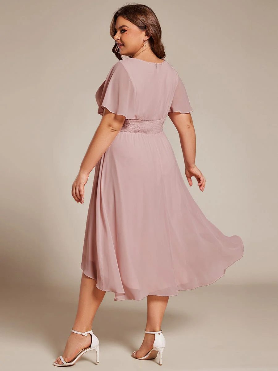 pretty EDEN|Plus Size Chiffon Round Neckline A-Line Midi Wedding Guest Dress - Image 95