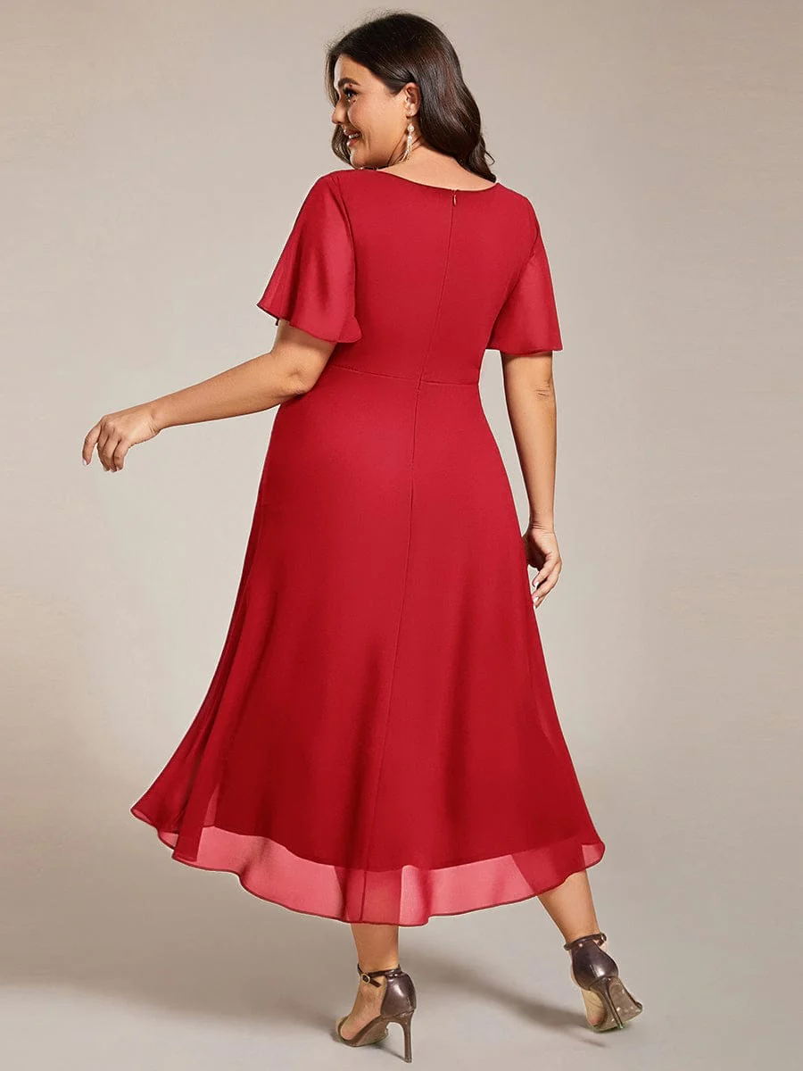 pretty LARK|Plus Size Chiffon Short Sleeve High-Low Wedding Guest Dress - Image 111