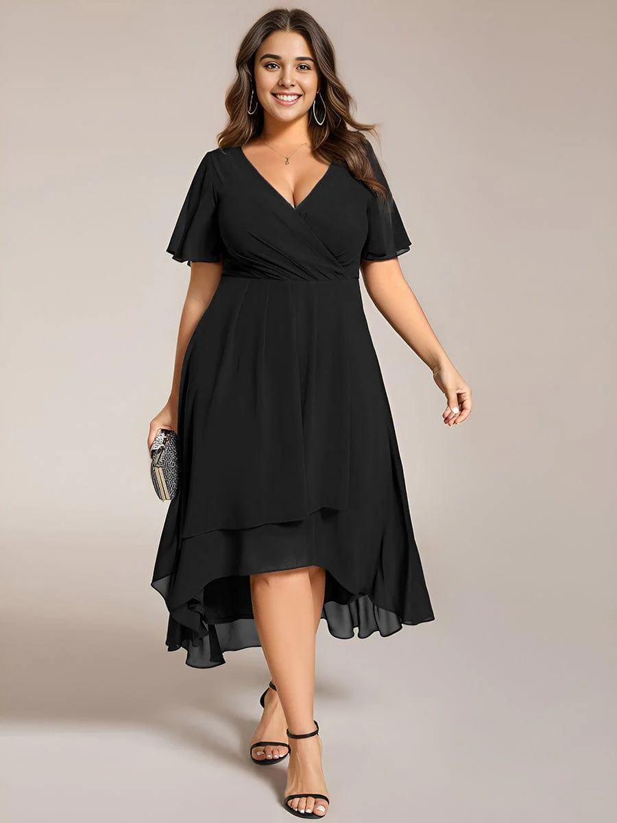 pretty LARK|Plus Size Chiffon Short Sleeve High-Low Wedding Guest Dress - Image 19