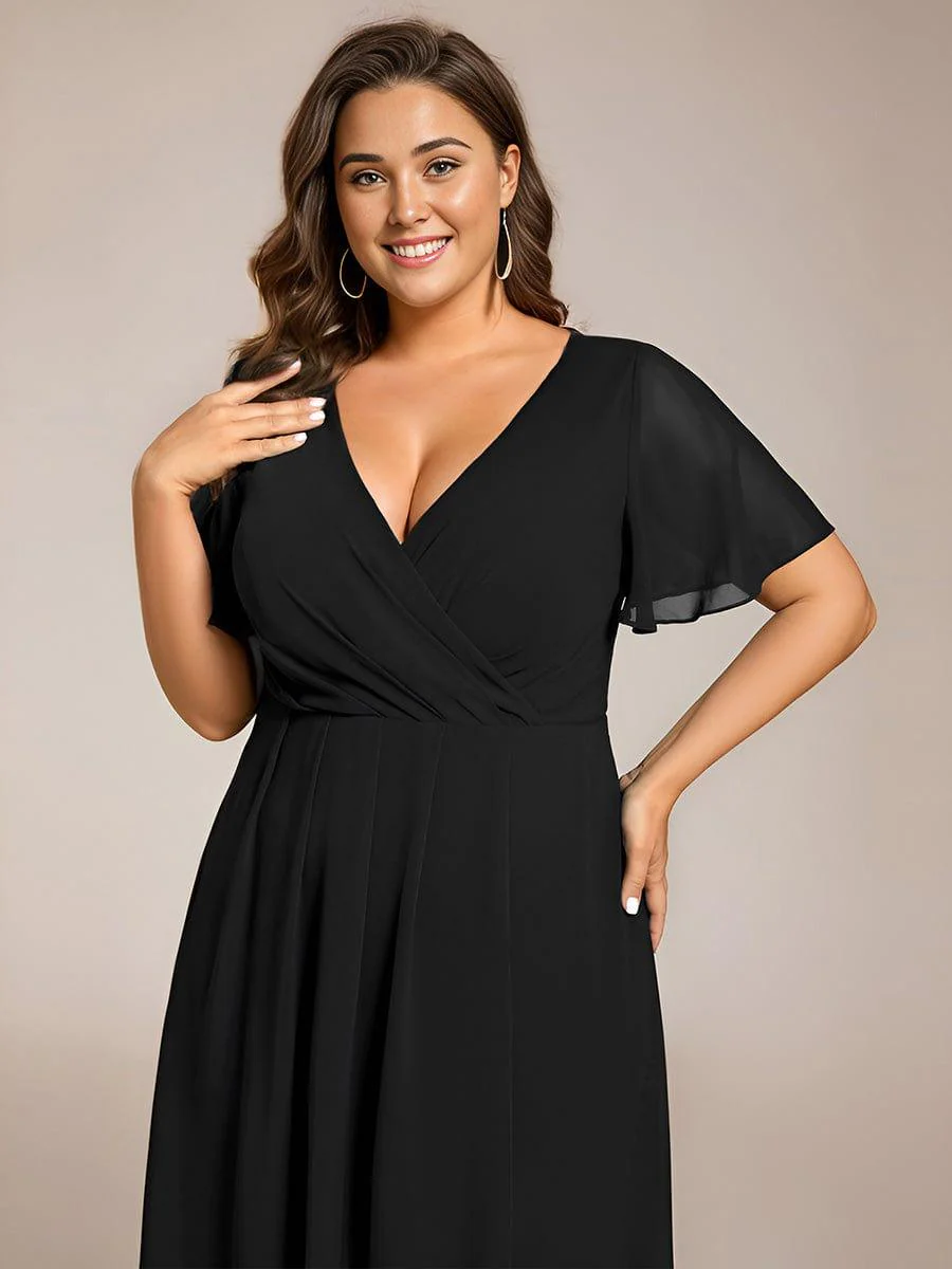 pretty LARK|Plus Size Chiffon Short Sleeve High-Low Wedding Guest Dress - Image 21