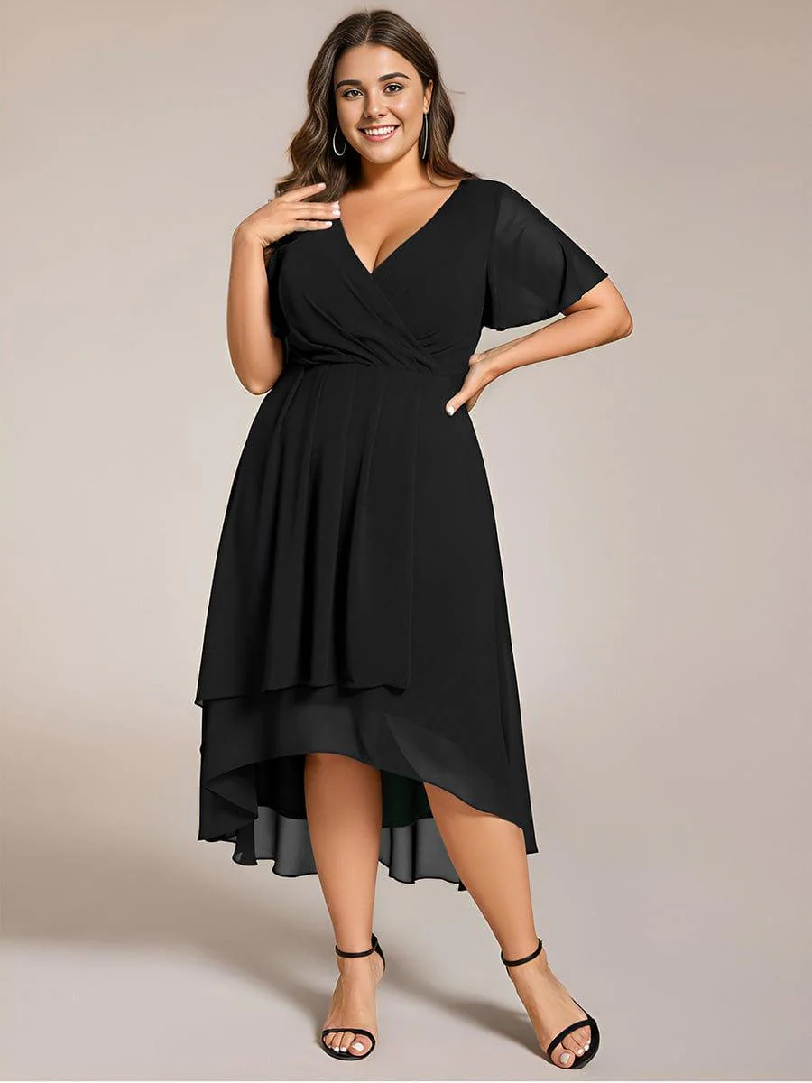 pretty LARK|Plus Size Chiffon Short Sleeve High-Low Wedding Guest Dress - Image 23