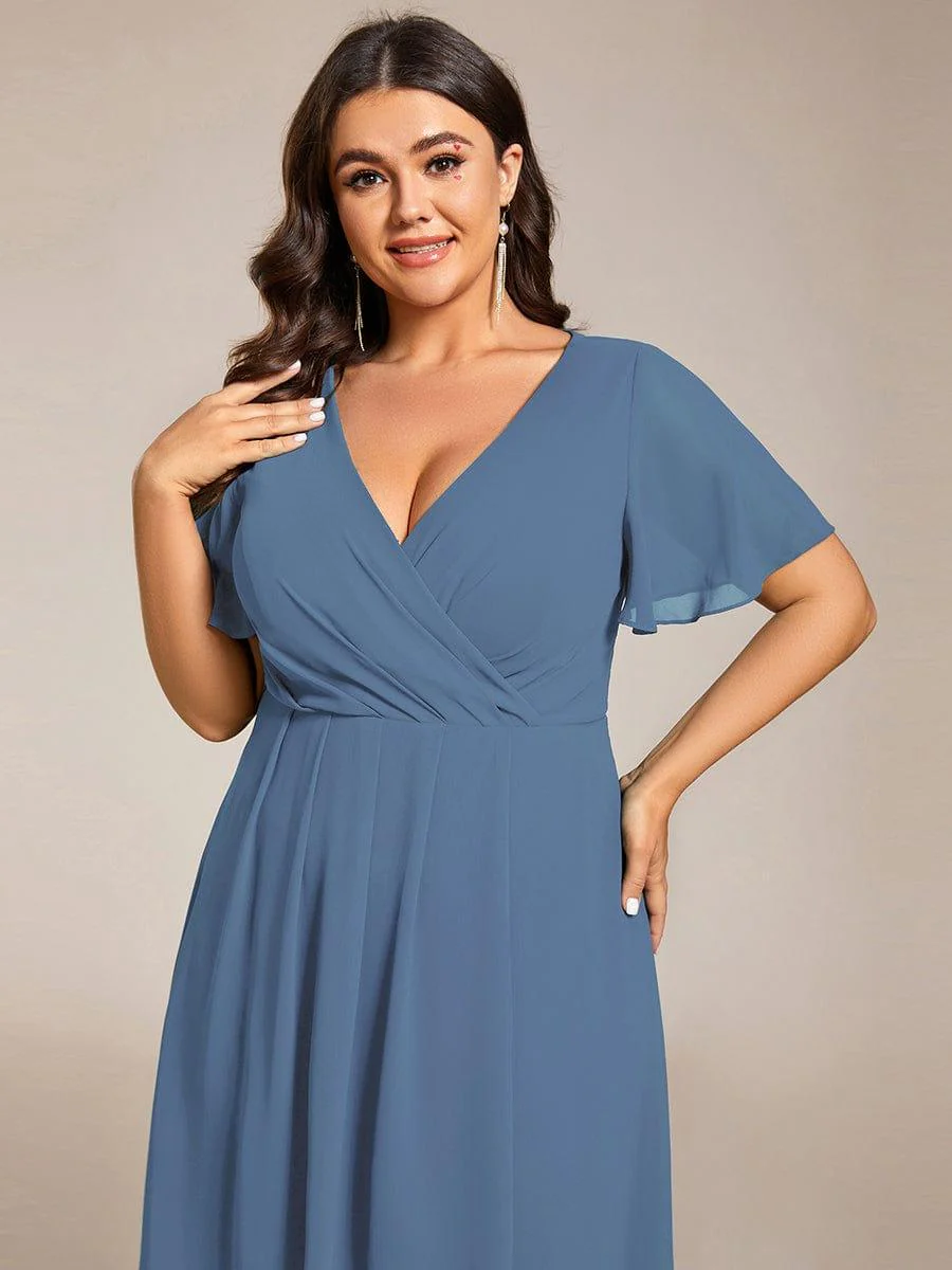 pretty LARK|Plus Size Chiffon Short Sleeve High-Low Wedding Guest Dress - Image 31