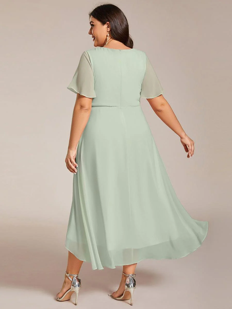 pretty LARK|Plus Size Chiffon Short Sleeve High-Low Wedding Guest Dress - Image 52