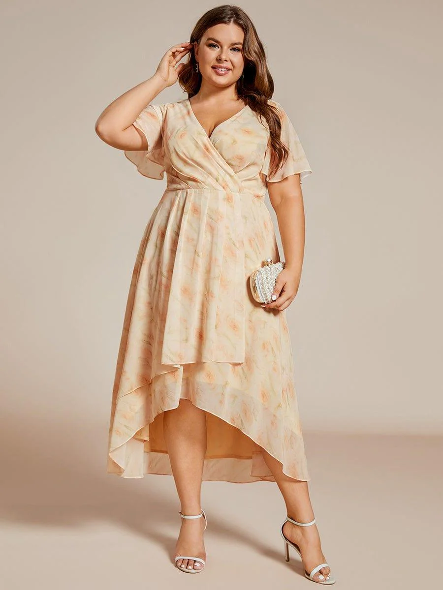 pretty LARK|Plus Size Chiffon Short Sleeve High-Low Wedding Guest Dress - Image 59