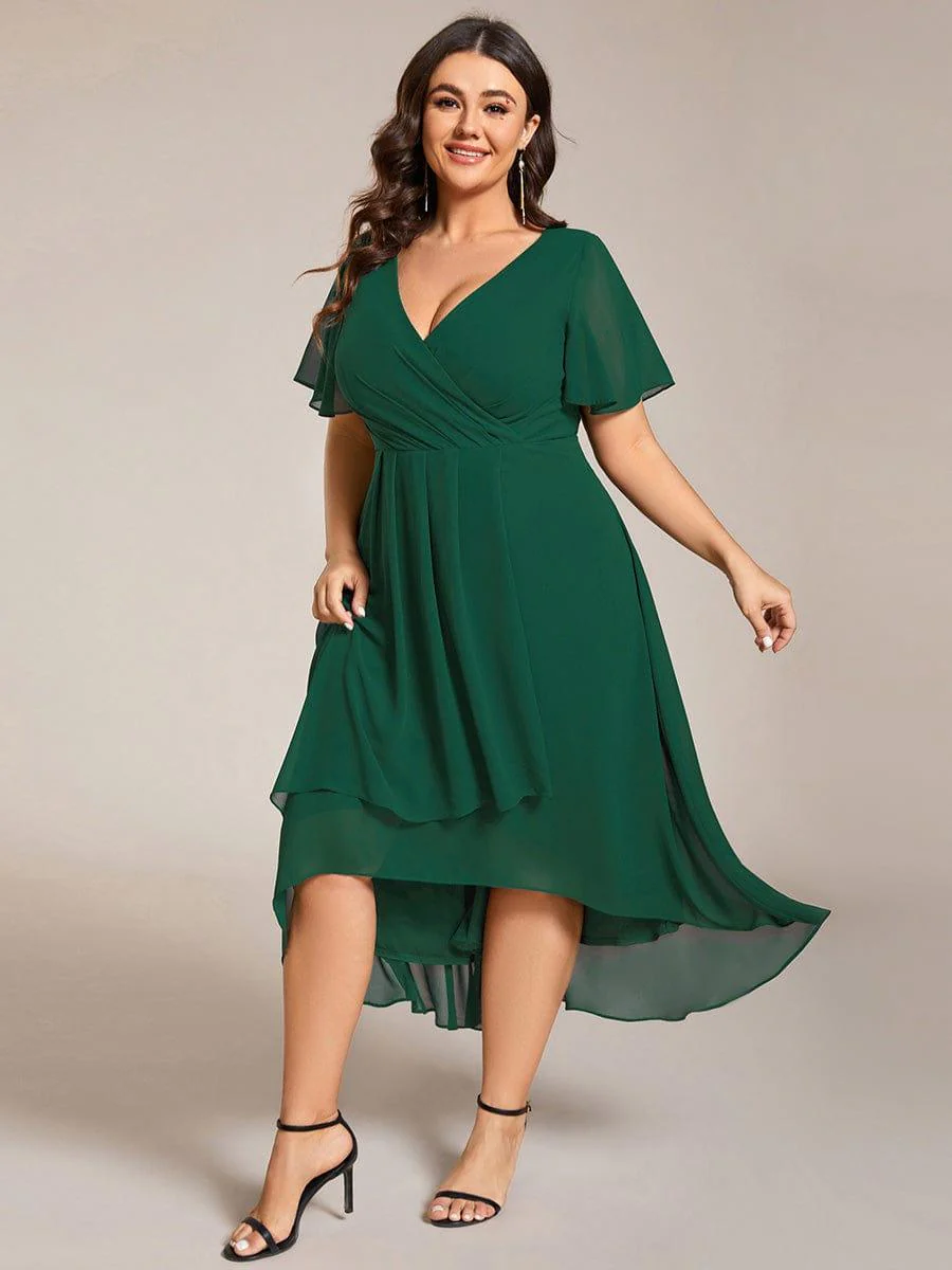 pretty LARK|Plus Size Chiffon Short Sleeve High-Low Wedding Guest Dress - Image 7