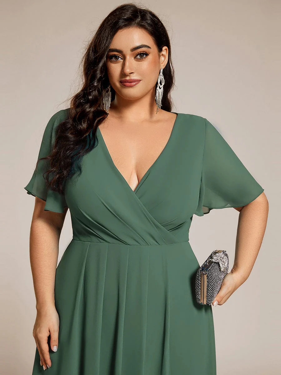 pretty LARK|Plus Size Chiffon Short Sleeve High-Low Wedding Guest Dress - Image 88