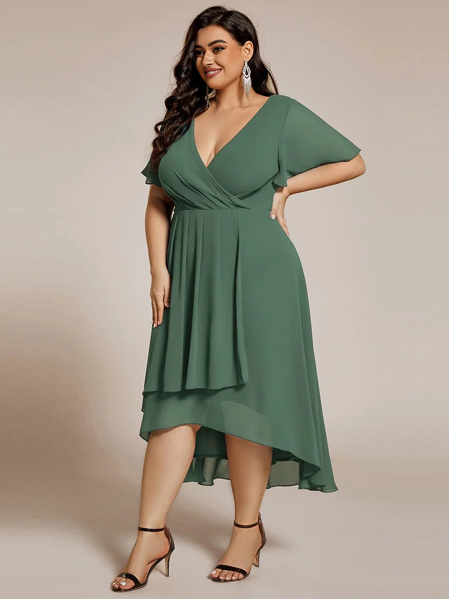 pretty LARK|Plus Size Chiffon Short Sleeve High-Low Wedding Guest Dress - Image 90