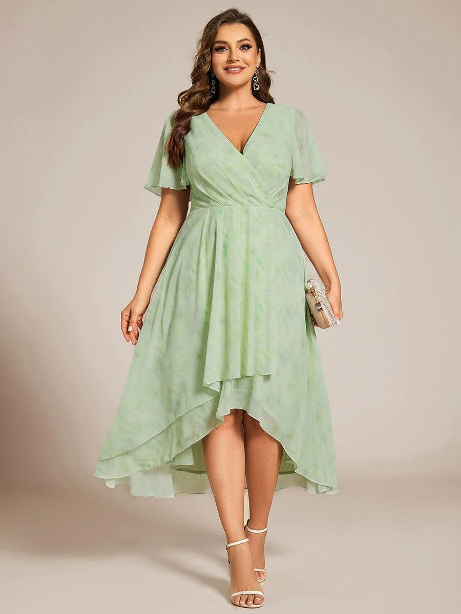 pretty LARK|Plus Size Chiffon Short Sleeve High-Low Wedding Guest Dress - Image 96