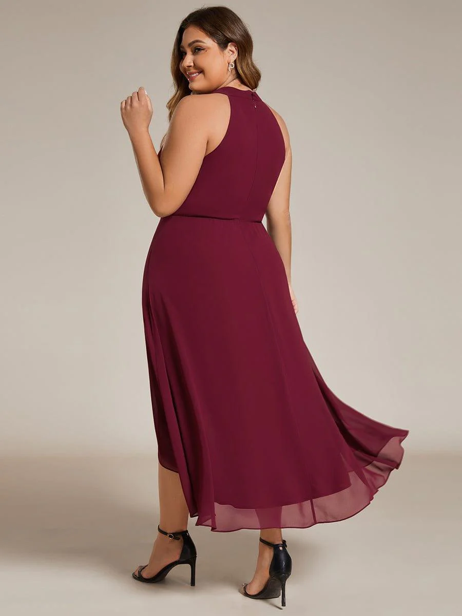pretty POSIE|Plus Size Chiffon Sleeveless Halter Neck Midi Wedding Guest Dress - Image 10