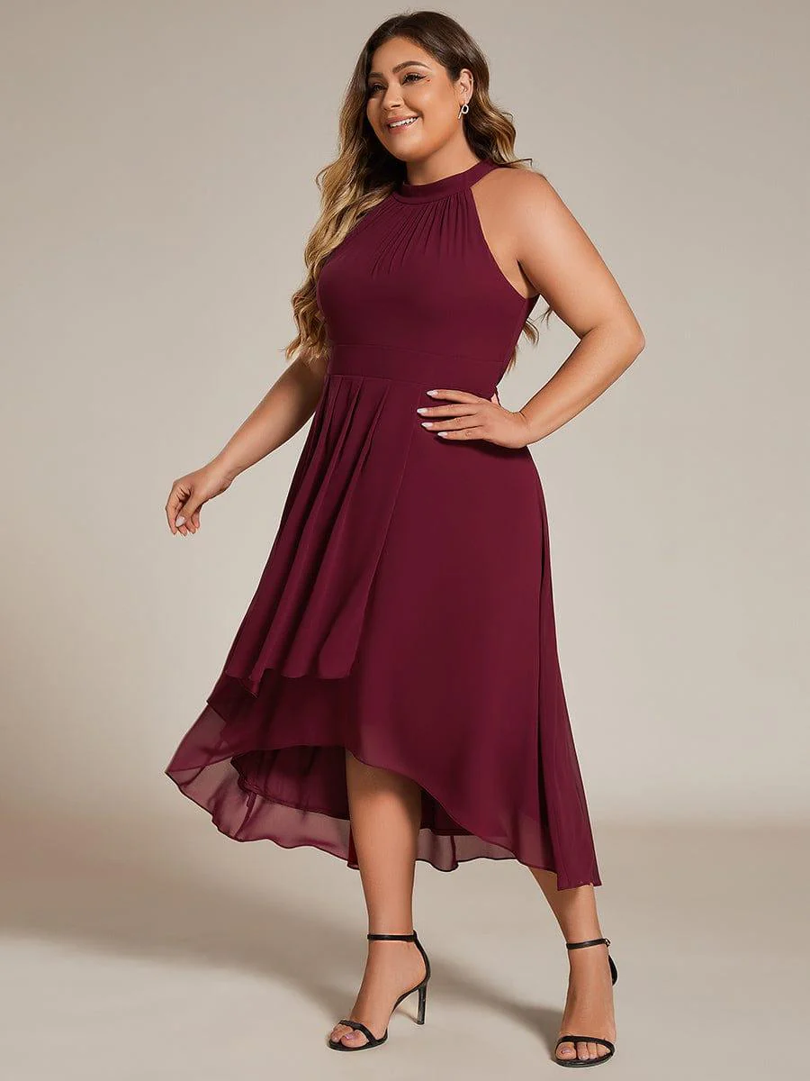 pretty POSIE|Plus Size Chiffon Sleeveless Halter Neck Midi Wedding Guest Dress - Image 12