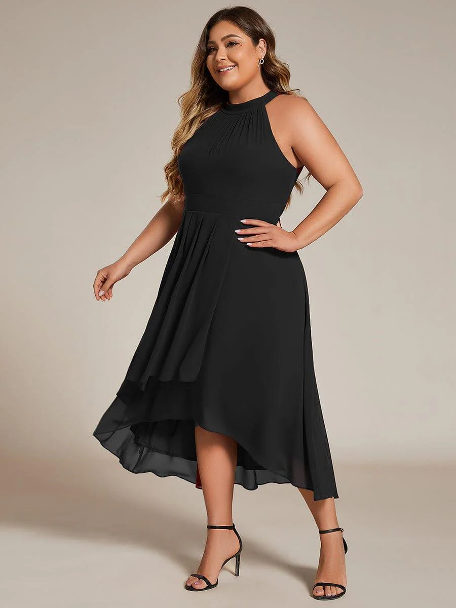 pretty POSIE|Plus Size Chiffon Sleeveless Halter Neck Midi Wedding Guest Dress - Image 15