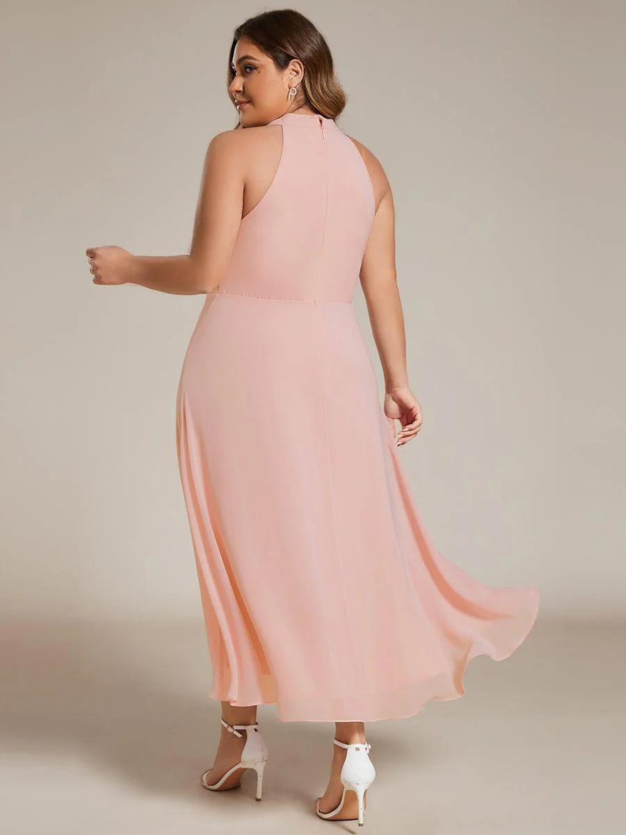 pretty POSIE|Plus Size Chiffon Sleeveless Halter Neck Midi Wedding Guest Dress - Image 22