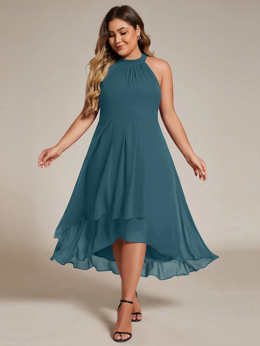 pretty POSIE|Plus Size Chiffon Sleeveless Halter Neck Midi Wedding Guest Dress - Image 36
